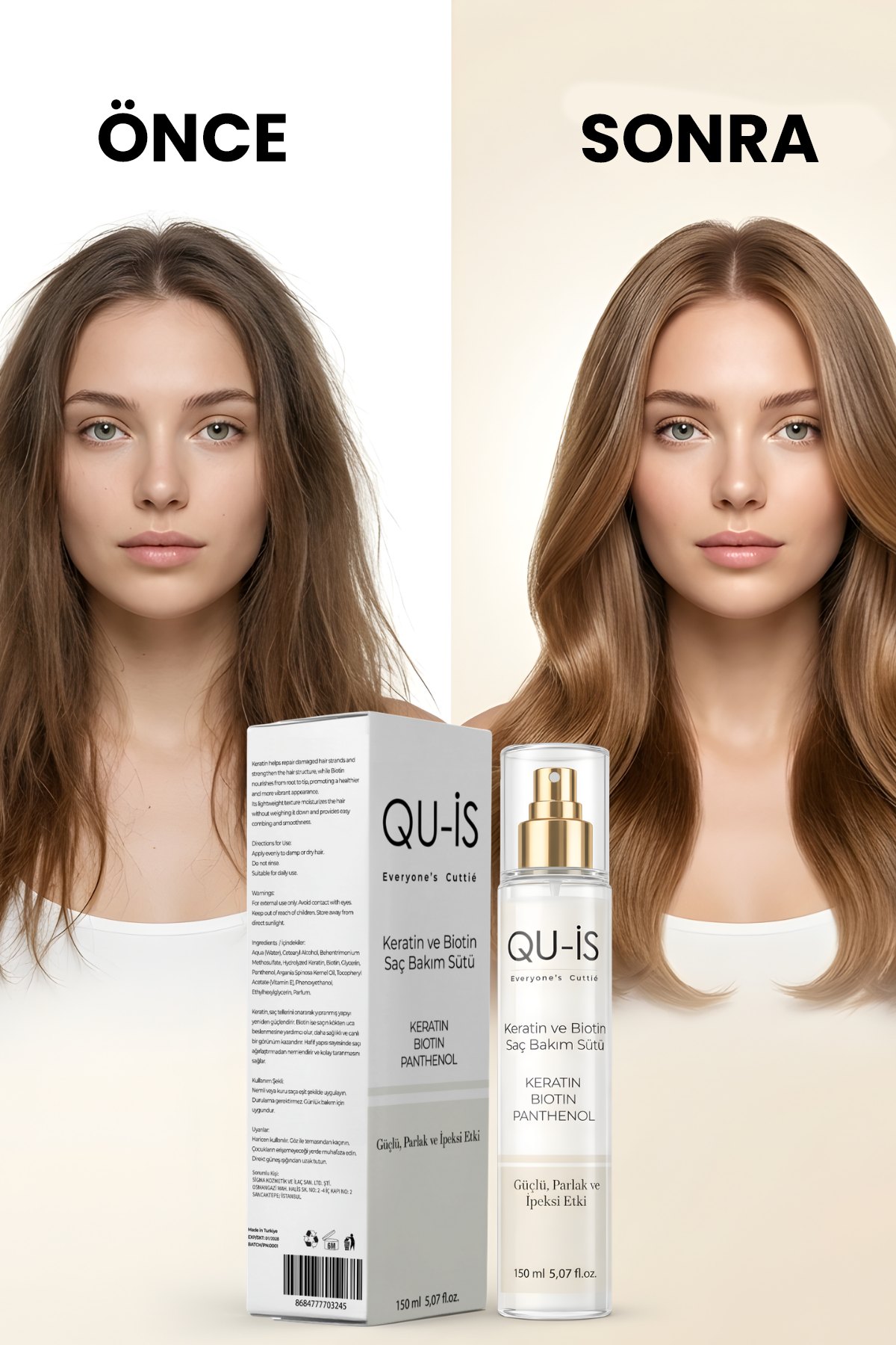 Keratin ve Biotin Saç Bakım Sütü (Güçlü ve Parlak Etki) - 150 ml
